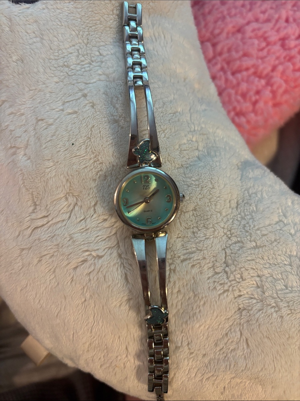Sterling-Accented Silver Women's Watch with Teal Dial